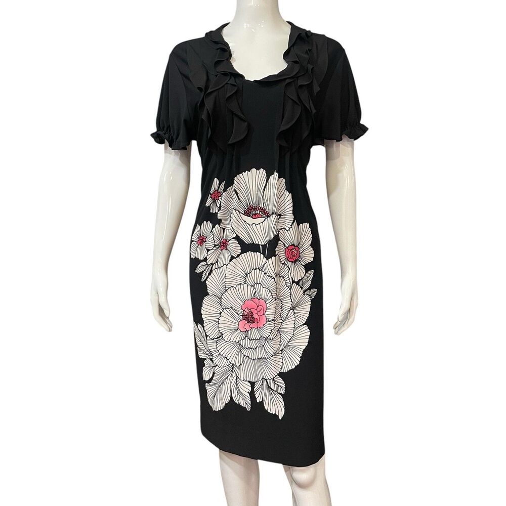JULIAN TAYLOR Plus Size 16W Dress Black Floral Print Stretch Midi